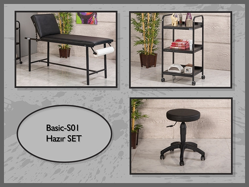 Hazır Tattoo Sedyesi Seti, Delikli Sedye, Cihaz Sehpası, Tabure, Epilasyon Sedyesi, Sir Ağda Yatağı