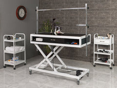 Veteriner Tımar Masası, Veteriner Çekmeceli Motorlu Pet Bakım Masası, Tekerlekli Pet Kuaför Masası