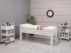 Foça Sırt Hareketli Ahşap Bakım ve Masaj Masası |Beyaz