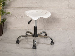 Amortisörlü Çalışma Taburesi | Plastik Oturaklı - Beyaz - Kromajlı Ayak