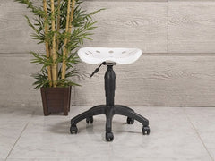 Amortisörlü Çalışma Taburesi | Plastik Oturaklı - Beyaz - Plastik Ayak