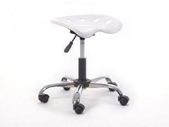 Amortisörlü Çalışma Taburesi | Plastik Oturaklı - Beyaz - Kromajlı Ayak