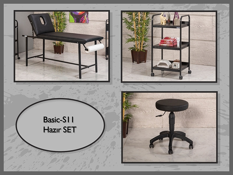 Hazır Tattoo Sedyesi Seti, Sedye (Delikli), Cihaz Sehpası, Tabure, Masaj Masası, Sir Ağda Yatağı