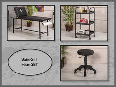 Hazır Tattoo Sedyesi Seti, Sedye (Delikli), Cihaz Sehpası, Tabure, Masaj Masası, Sir Ağda Yatağı