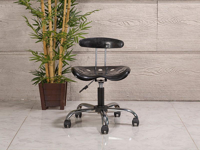 Amortisörlü Çalışma Sandalyesi | Plastik Oturaklı - Siyah - Kromajlı Ayak