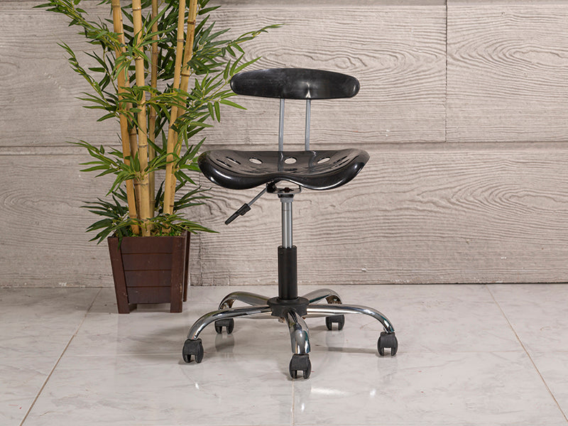 Amortisörlü Çalışma Sandalyesi | Plastik Oturaklı - Siyah - Kromajlı Ayak