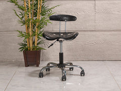 Amortisörlü Çalışma Sandalyesi | Plastik Oturaklı - Siyah - Kromajlı Ayak