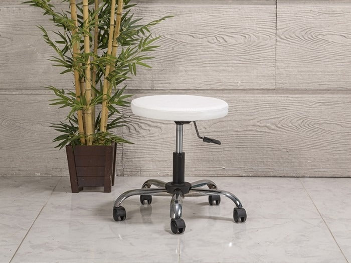 Amortisörlü Çalışma Taburesi | Dökme Sünger - Beyaz - Kromajlı Ayak