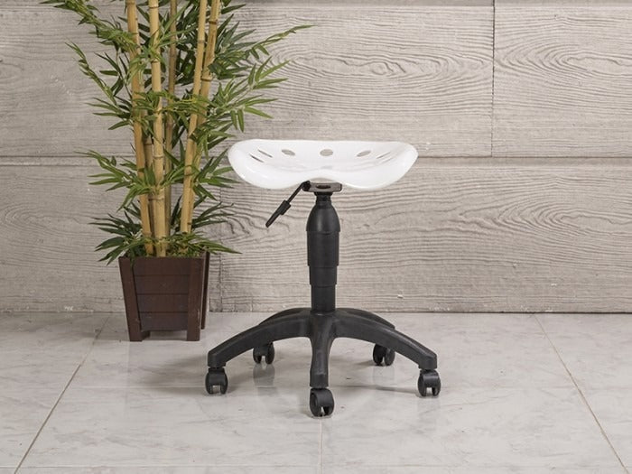 Amortisörlü Çalışma Taburesi | Plastik Oturaklı - Beyaz - Plastik Ayak