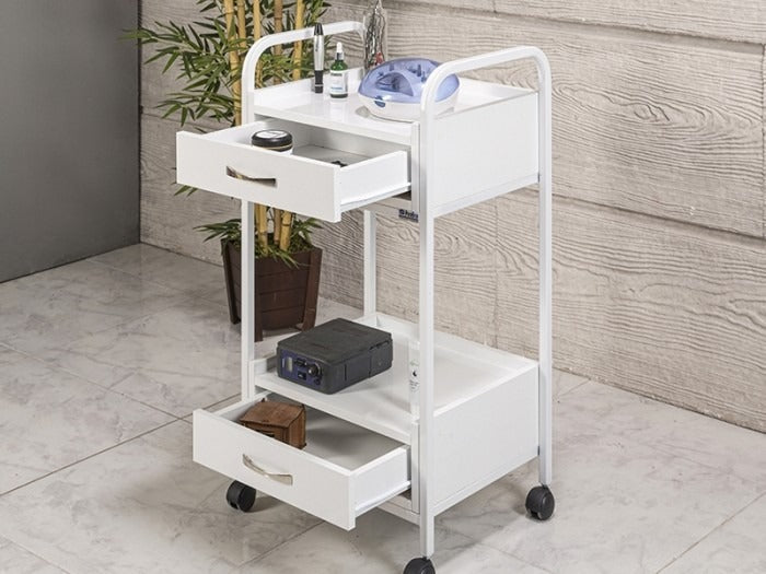 Dizayn Cihaz Taşıma ve Setup Sehpası | 2 Çekmeceli - Beyaz