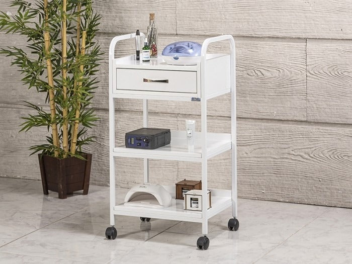 Dizayn Cihaz Taşıma ve Setup Sehpası | Tek Çekmeceli - Beyaz