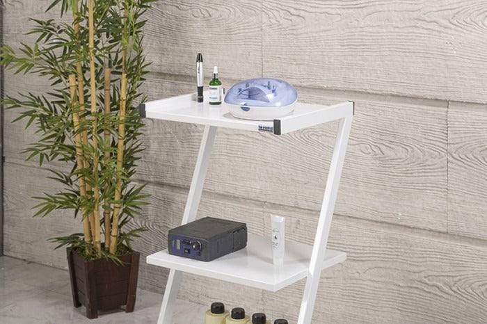İron Cihaz Taşıma ve Setup Sehpası | Z Tipi - 3 Raflı - Beyaz