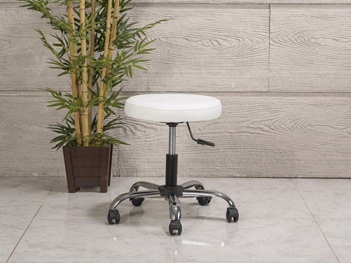 Amortisörlü Çalışma Taburesi | Beyaz - Kromajlı Ayak