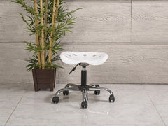 Amortisörlü Çalışma Taburesi | Plastik Oturaklı - Beyaz - Kromajlı Ayak