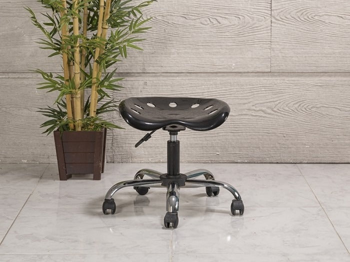 Amortisörlü Çalışma Taburesi | Plastik Oturaklı - Siyah - Kromajlı Ayak