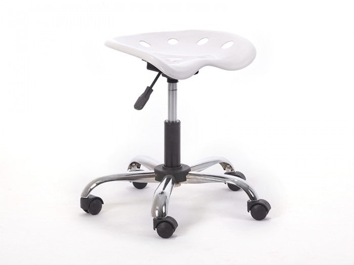 Amortisörlü Çalışma Taburesi | Plastik Oturaklı - Beyaz - Kromajlı Ayak