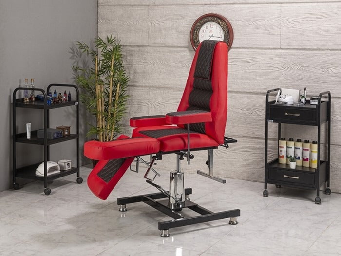 Royal-2 Hidrolikli Dövme Tattoo Koltuğu | Kırmızı - Siyah