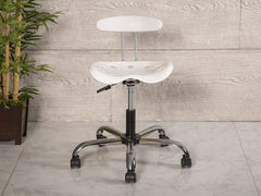 Amortisörlü Çalışma Sandalyesi | Plastik Oturaklı - Beyaz - Kromajlı Ayak