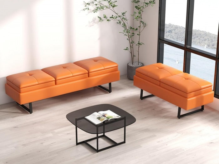 Vevo Metal Ayaklı Bekleme Koltuğu-Turuncu-2 Kişilik