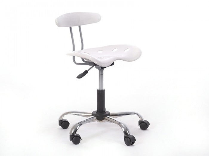 Amortisörlü Çalışma Sandalyesi | Plastik Oturaklı - Beyaz - Kromajlı Ayak