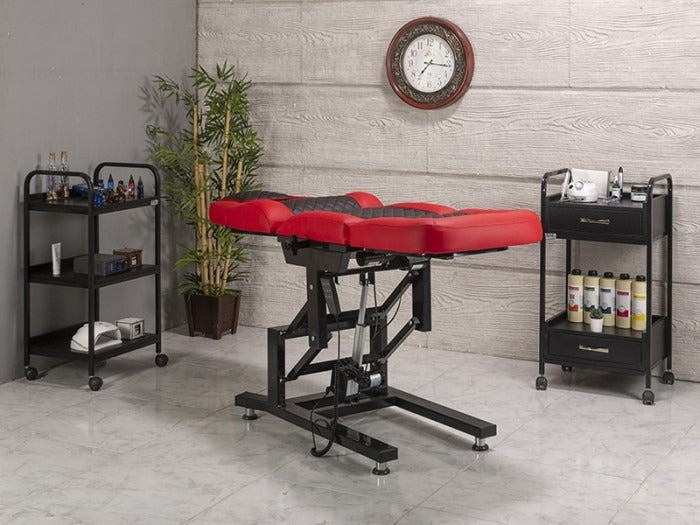 Elegance-3 Motorlu Dövme Tattoo Koltuğu | Kırmızı - Siyah