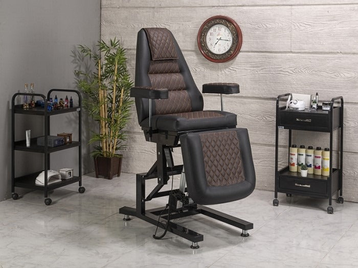 Elegance-3 Motorlu Dövme Tattoo Koltuğu | Kahverengi - Siyah