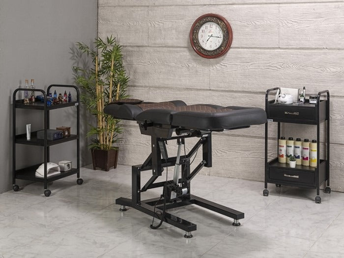 Elegance-3 Motorlu Dövme Tattoo Koltuğu | Kahverengi - Siyah