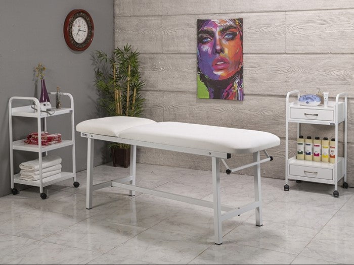 Oval Katlanır Ayaklı Bakım Masası | Beyaz - Havluluk Aparatlı