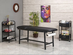 Oval Katlanır Ayaklı Bakım Masası | Siyah - Havluluk Aparatlı